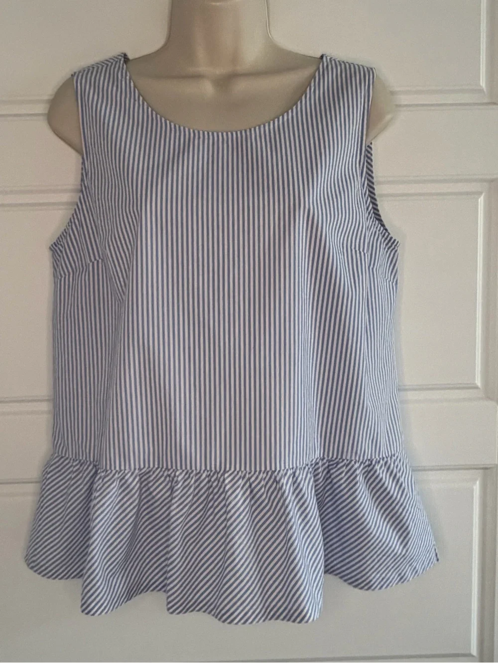 J. Crew Blue & White Cotton Striped Hampton Style Bow Tie Back Peplum Sz Small